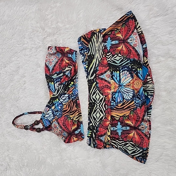 BECCA Other - BECCA by Rebecca Virtue One Strap Top & Skirted Bottoms Bikini Set Butterfly